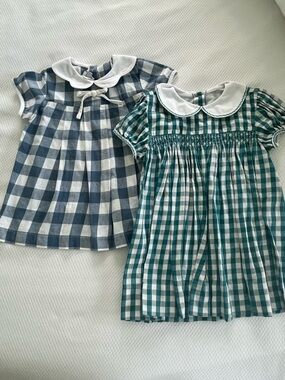 Bella Bliss Gingham Peter Pan Collar Tops - Blue & Teal (Sold as Set)